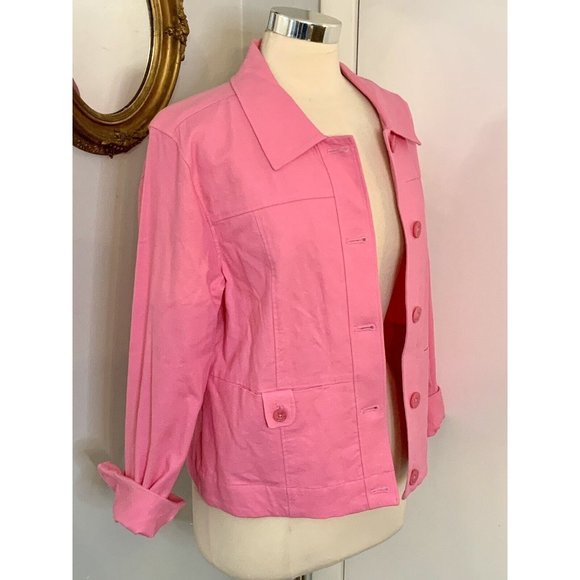 Pink Linen Blend Jacket Size 14 Barbiecore EUC career workwear office casual - Picture 9 of 10